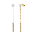 S925 sterling silver drop earrings with natural pearls and zircon stones on gold chain - 14K Gold (GPE112-14K)