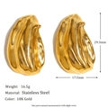 Detailed size specifications of 18K gold plated irregular wavy stainless steel earrings - Wrinkled Waterdrop - Gold