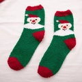 Thick coral fleece Christmas socks featuring red green color and Santa Claus pattern - One Size / Blue Santa Claus