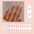 Unghie finte a mandorla lunghe rosa stile French con decorazioni a cuore bianco - BKS1360 Stile Cuore Francese Rosa Nude