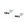Detailed close-up of S925 silver stud earrings featuring three vertical colored zircons - Silver Base Colorful Zircon