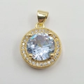 Lussuoso ciondolo in oro con grande zircone rotondo e alone di pietre brillanti rifinite - Ciondolo Rotondo XW0003 Oro