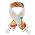 Detail of colorful geometric jacquard pattern webbing strap with golden metal buckles - 05-Multicolor Patchwork