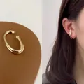 Elegant 14k gold plated double hoop ear cuff with spherical beads for non-pierced ears - 35003-Gold Minimalist Double Ring Single