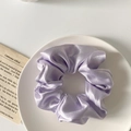 Furry light purple scrunchie with satin finish on a white plate with vintage book props - 1076G Light Purple Satin Scrunchie