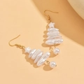 Exaggerated golden Christmas tree earrings with white pearl-like beads for women - 27 KC Gold 1594