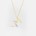 Close-up of golden S925 silver necklace featuring a letter M pendant with colorful zircons - 925 Silver / M