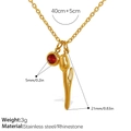 Golden stainless steel necklace with red gemstone and tulip pendant shown with dimensions - XL66G Gold Tulip Necklace with Red Stone