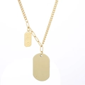 Collar de acero de titanio dorado con colgante rectangular grabado y dije ovalado - Colgante con Patrón de Ojo Cuadrado y Placa en Blanco(KN251301-Z) / Dorado