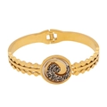 Bracciale dorato a doppia catena con ciondolo rotondo leopardato e chiusura sicura - 5# Stile Decorazione Rotonda Stampa Leopardata