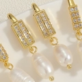 Élégantes boucles d'oreilles en perles d'eau douce plaquées or 14K avec oxydes de zirconium - Boucles d'Oreilles Perles d'Eau Douce en Zircon Rectangulaire