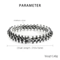 Macro del bracciale a catena con teschio in acciaio retrò con dettagli su maglie e peso - Stile della Colonna Vertebrale del Cranio d'Epoca (KB112524-BD)