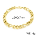 Bracciale a catena cubana 200x7mm in acciaio inossidabile dorato con maglie tessute - Chiusura a Moschettone 3-1 Catena Curb a Trama Lunga / 20cm / Oro