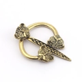 Vintage bronze Viking horseshoe brooch featuring three decorative tribal animal totems - D-543 Father Of Thor