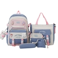 Five-piece set student backpack with laptop bag and accessories in blue and pink - Five-Piece Set / Blue
