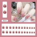 Dettaglio del set unghie finte R414 riutilizzabili rosa sfumato con decori glitter - Macchia d'Inchiostro Viola (R414)