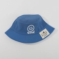 Blue kids bucket hat with white smiley face print and woven label for sun protection - CM8001 Smiley Series / Dark Blue