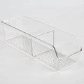Transparent plastic desktop organizer box with divider and non-slip bottom texture - 27.5*9*7.2cm (2 Grids)