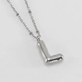 Chunky bubble letter L pendant necklace in silver finish with beaded metal chain - Letter L / Steel