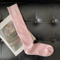 Pink ribbed knit long socks for women with high elasticity over-the-calf style - Calf-length Light Pink