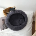 Dark grey faux rabbit fur beret with black heart patch embroidery for women - 56-58cm / Pink