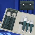 16-piece dark green manicure set with professional stainless steel nail clippers in leather case - 13-Piece Set (Dark Green)