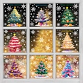 Colorful Christmas tree static window stickers with Merry Christmas text and snowflakes - 8Pcs Set Christmas Tree Stickers (545-552)