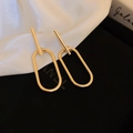 Minimalist gold-plated irregular geometric drop earrings with polished oval rings - 24# Silver Pin - Gold Geometric / Bright Gold