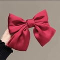 Handheld red satin bow hair clip with elegant long streamers for Halloween style - Wine Red Trending Style