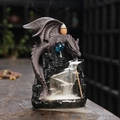 Squisito bruciatore di incenso a riflusso del drago in ceramica con fumo mistico - Stile Drago Alato del Castello (Smalto Nero)