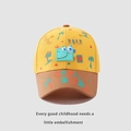 Close-up of yellow and brown kids baseball cap featuring dinosaur patches and ROAR text - 52-54 CM / Yellow