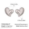 Detailed view of silver puffy heart earrings with dimensions and material specs - Silver (YYE023562-P)