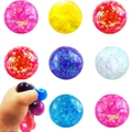 Set of 9 colorful squeeze stress balls with glitter filling and slow rebound effect - Ribbon Glitter Ball (Mixed)