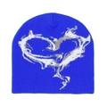 Detaillierte Flachbildansicht der blauen Strickmütze mit weißem Herz-Jacquard-Muster - M(56-58cm) / Königsblau