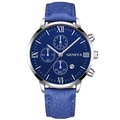 Classic silver stainless steel men's watch with blue leather strap and chronograph dial - Silver Case Blue Dial Blue Strap (12)