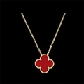 Collier en acier inoxydable plaqué or avec un pendentif trèfle à quatre feuilles rouge - Collier N° 79 - Or - Rouge (13 Mm)
