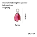 Macro detail of a 10x5mm red teardrop zircon pendant with silver rhodium plated setting - Silver Base-Rose Red