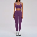 Ensemble de yoga violet deux pièces avec brassière de sport et legging taille haute - S / Soutien-gorge Style 2 + Leggings - Pourpre Foncé