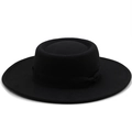Cappello fedora in lana nera a tesa larga con elegante nastro di seta e decorazione - M (56-58cm) / Nero