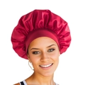 Deep red satin silk bonnet with elastic wide band for hair protection and night sleeping - Red