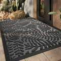 Durable gray door mat with dark gray fern leaf pattern and non-slip rubber backing - Wind Fern-Gray (Rubber Bottom)