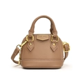 Mini vintage brown leather shell bag for girls with gold hardware and top handle - Elephant Gray