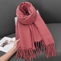 Pink scarf with colorful dots and fringe displayed on a sofa for winter warmth - 68-180CM / Rose Pink