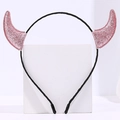 Close-up view of glittery pink devil horn headband for Halloween parties and festivals. - Pink Glitter Devil Horn Headband / 12 Pcs/Bag