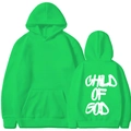 Neon green unisex hoodie featuring white Child of God print on back with front pouch pocket - S / Fruit Green