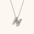 Polished silver balloon initial N pendant necklace with delicate beaded chain - Steel-N