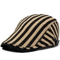 Retro striped breathable cotton linen newsboy cap with black and khaki stripes - Adjustable / Khaki