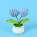 Handmade crochet blue tulip flower pot decor with white ceramic base for desk display - Blue Double Head Tulip