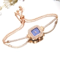 Rose gold square quartz watch with blue dial and rhinestone bracelet for women - Blue