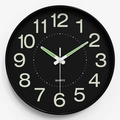 Orologio da parete luminoso 25cm con movimento al quarzo silenzioso e lancette verdi - 12 Pollici / Punto Arabo - Quadrante Nero Cornice Nera